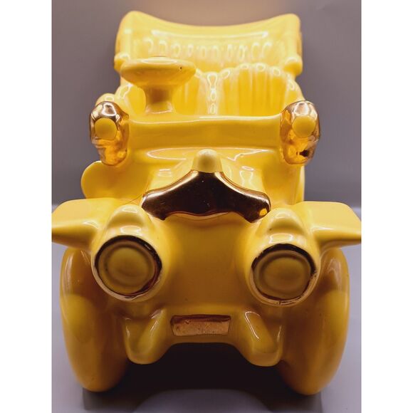 Oriole Brand Vintage Mustard Yellow with Gold Trim Convertible Car Planter - Picture 12 of 15